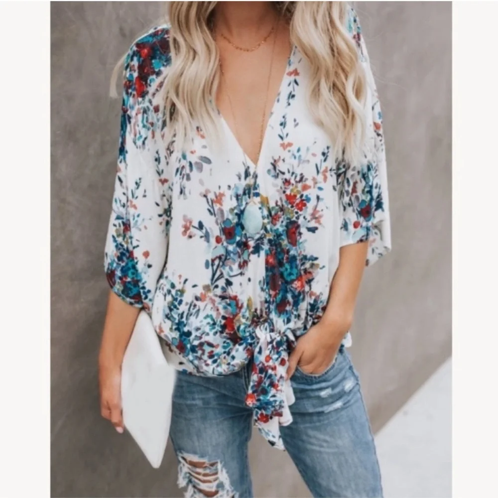 FLORAL TIE FRONT BOUTIQUE TOP